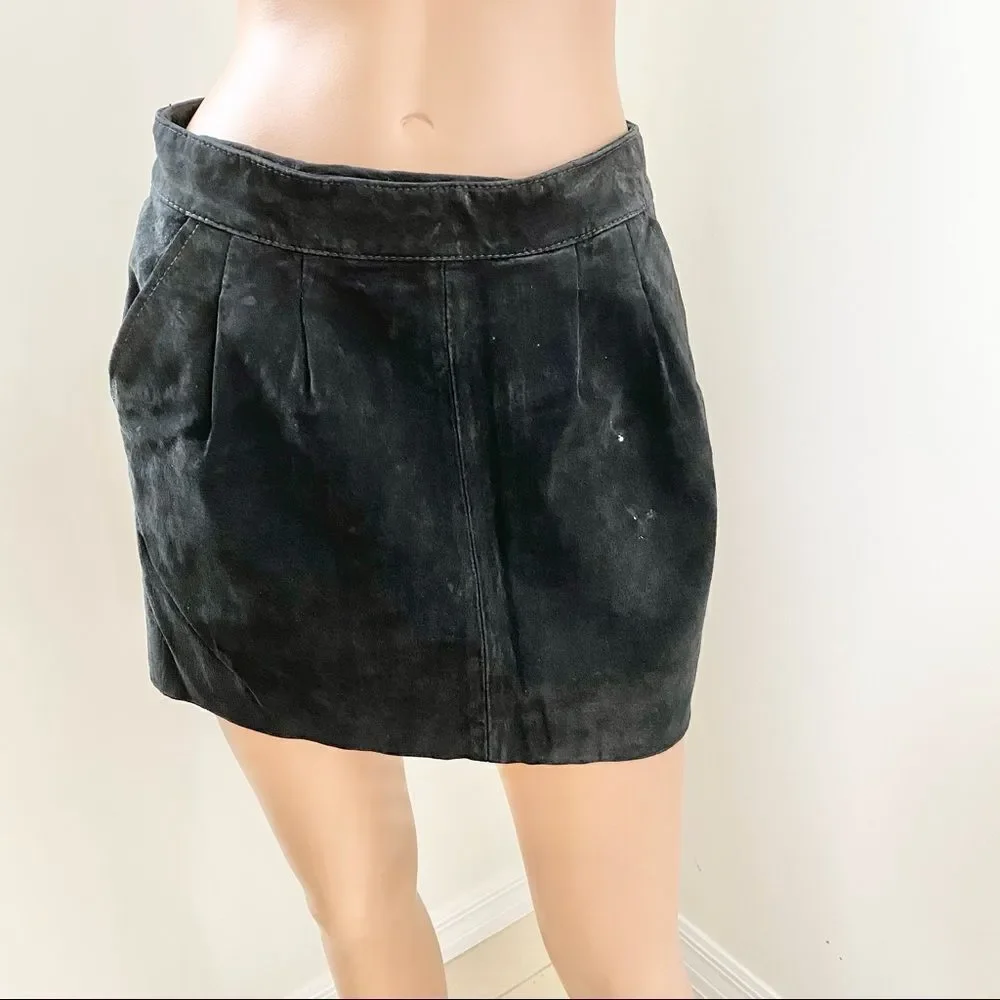 Forever 21 Heritage Y2K Black Pig Skin Leather Pleated Mini Skirt 27